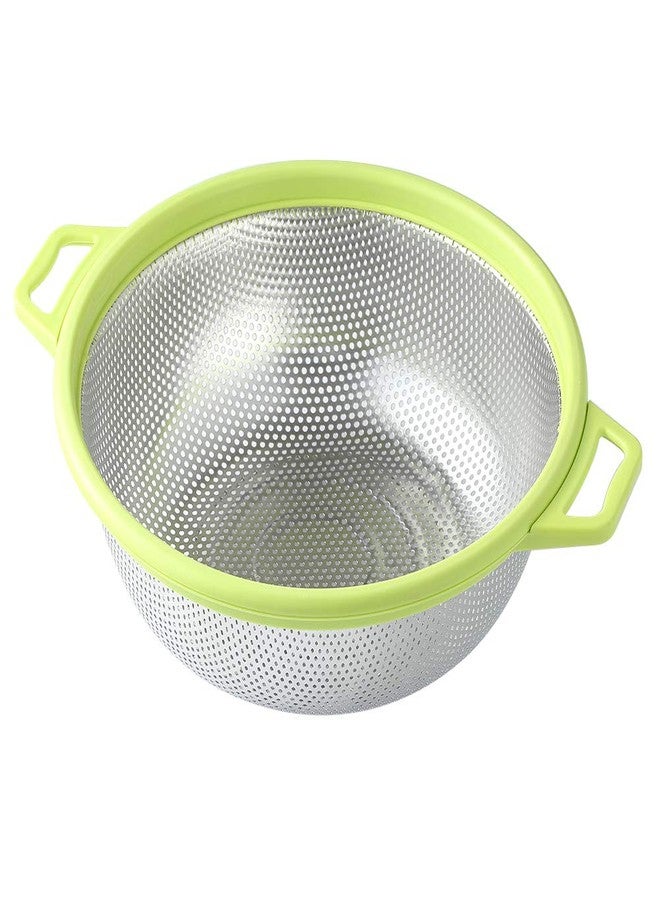 HiramWare Stainless Steel Colander With Handle and Legs, Large Metal Green Strainer for Pasta, Spaghetti, Berry, Veggies, Fruits, Noodles, Salads, 5-quart 10.5” Kitchen Mesh Colander, Dishwasher Safe - Image 1